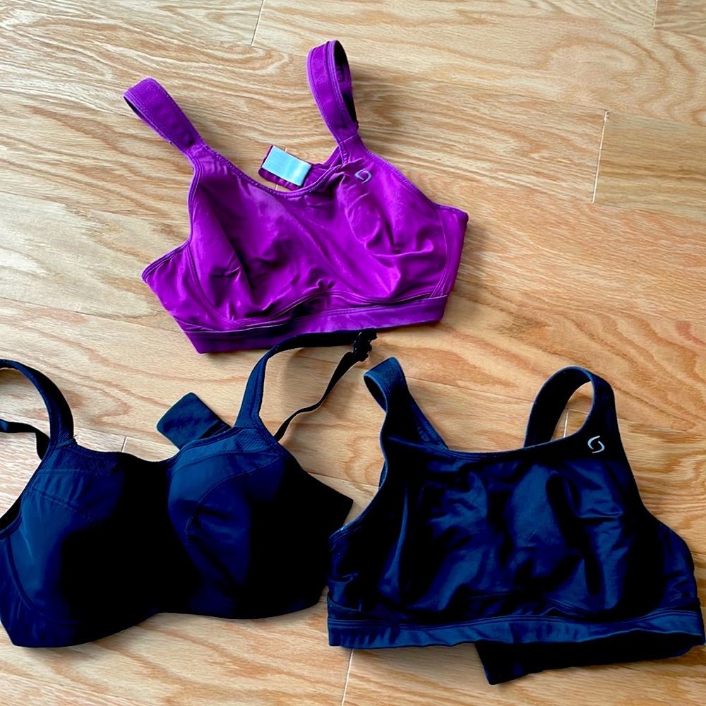 THREE 36D underwire sports bras worn condition 2 moving comfort, one unknown